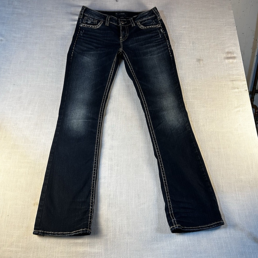 Silver Jeans Co Aiko Mid‎ Boot Jeans Womens W29 L33 Blue Bootcut Stretch Denim